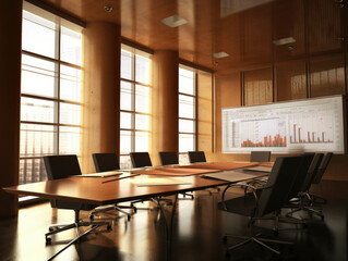 A boardroom of abundance with financial charts and graphs as proud pillars of profit.. AI generation.
