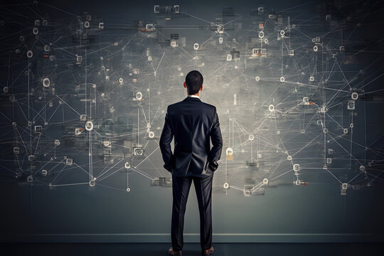 Man standing in front of technology structure branched together - Illustration AI