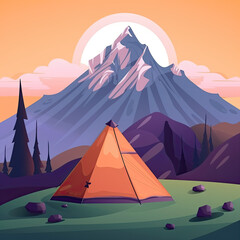 Vibrant woodland meadow with an empty campsite in cartoon style Created Using Generative Ai