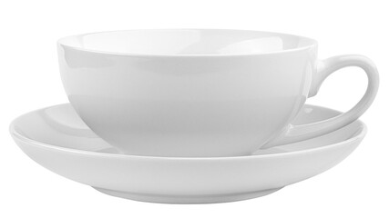 empty cup with plate, isolated on white background, clipping path, full depth of field