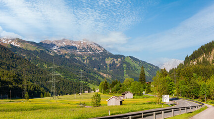 Obraz na płótnie Canvas Summer Alps mountain valley panorama landscape from road, Austria.