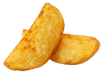 fried Potato wedges, isolated on white background, full depth of field