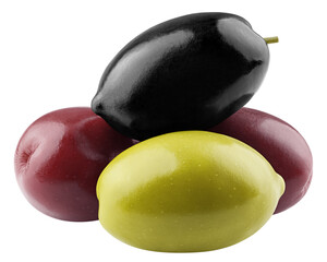 Olives isolated on white background, clipping path, full depth of field