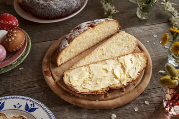 Siced mazanec with butter - traditional Czech sweet Easter pastry