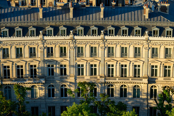 Haussmann buildings , in Europe, in France, in ile de France, in Paris, in summer, on a sunny day.