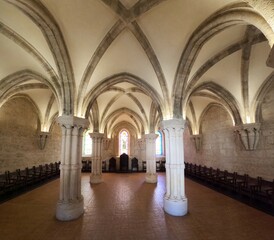 The internal architecture of the cathedral of Casamari, a medieval monastery located near Rome, Italy.