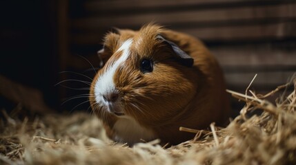 A round little guinea pig sitting in a pile of hay Generative AI
