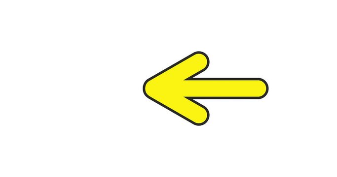 Yellow Arrow Element Looping Animation in 4K Video. Moving Pointer Left, Leftward Direction. Motion Graphic with Alpha Channel Luma Matte for Transparent Background. VFX. ProRes 4444, High Quality