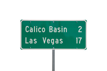 Las Vegas highway distance sign with cut out background.