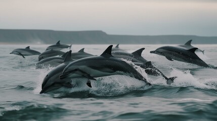A group of playful dolphins jumping and playing in the waves Generative AI