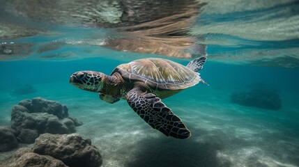 A graceful sea turtle gliding through the water Generative AI