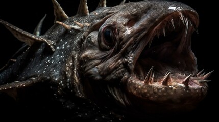 A deep sea anglerfish with its gaping jaws and sharp teeth Generative AI