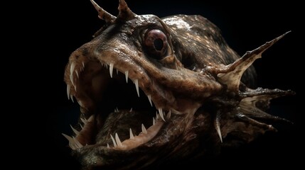 A deep sea anglerfish with its gaping jaws and sharp teeth Generative AI