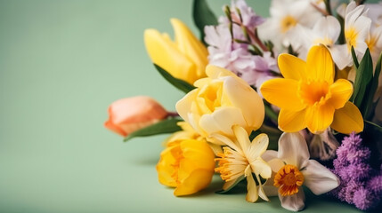 Obraz na płótnie Canvas Beautiful spring flowers bouquet, Generative AI