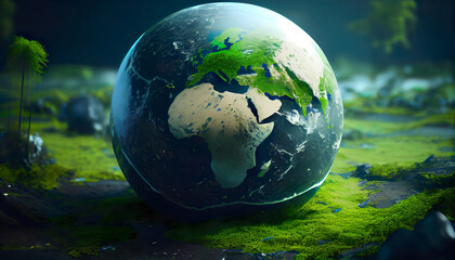 Green world globe with nature green