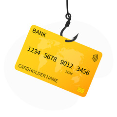 Cyber security phishing, bank card in a hook. Vector illustration.