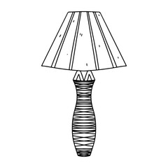 Table lamp in hand drawn doodle style. Home lighting, light fixture sign. Illustration for interior store. For coloring.