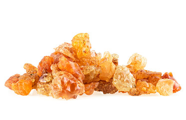 Golden frankincense resin isolated on a white background. Incense.