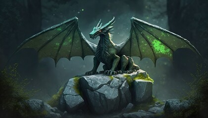 Forest green dragon . Creative illustration. (Ai Generate)