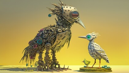 Bird robot concept art surreal painting . Creative illustration. (Ai Generate)