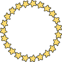 Round frame with doodle stars on white background. Vector image.