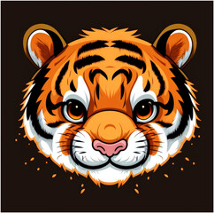 A cute and powerful cartoon illustration of a tiger head featuring a majestic mane piercing eyes and a confident expression. Perfect for animal lovers who loves the  - Post-processed Generative AI