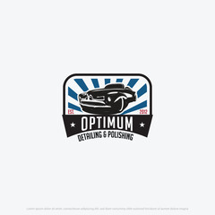 Optimum car detail and wash logo with vintage classic look and american flag colors