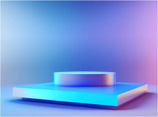Product Presentation Podium with a Blue Background Trendy Colorful Pastel Colored Blue Cyan and Magenta Studio Background with Cosmetic Stand Illustration - Post-processed Generative AI