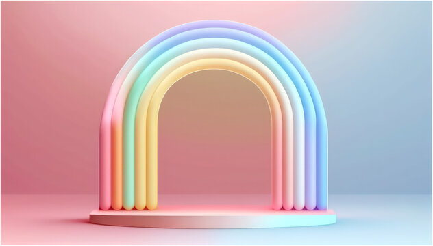 Trendy Sweet Pastel Gradient Color Arch with Podium Product Display Illustration for Putting Your Cute Object - Post-processed Generative AI