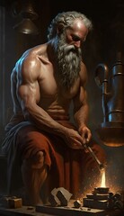 Hephaestus god of blacksmithing . Creative illustration. (Ai Generate)