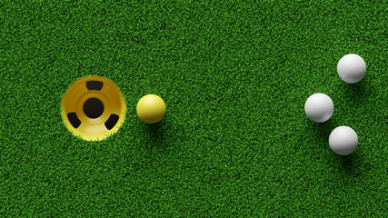 Group of Golf balls, top view, Business concept for new ideas creativity and innovative solution, 3D rendering