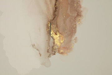 Art Abstract  Watercolor and Alcohol ink flow blot painting. Marble texture background. Beige and...