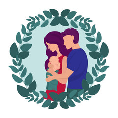 Dad and mom with a newborn baby. Vector illustration.