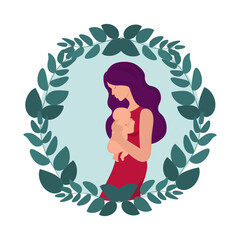 A mother with a newborn child in her arms. Vector illustration.