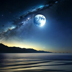 Fototapeta na wymiar moon over the ocean | Generate AI