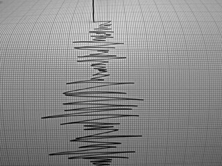     Richter scale Low and High Earthquake Waves vibrating on white paper background, sound wave...