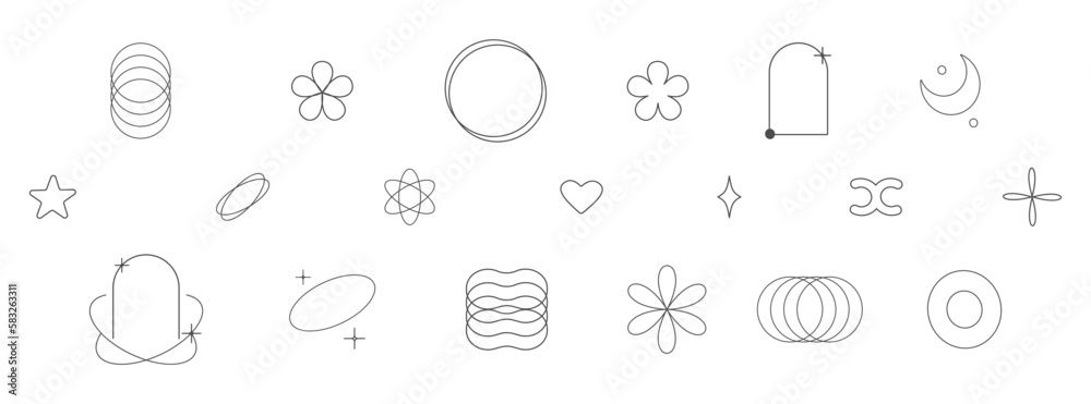 Poster aesthetic y2k geometric shapes. simple trendy geometry shapes. retro line art design elements. vecto