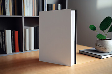 Empty Book Template. Standing closed book with white Cover. Mock Up . AI generated.