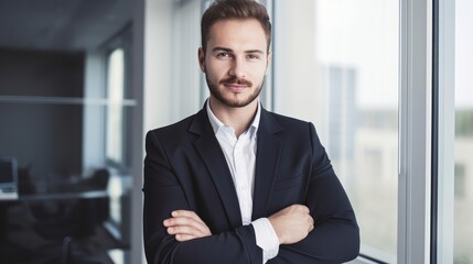 Powerful Presence: Successful Businessman in Bright, Modern Workspace. Generative AI.