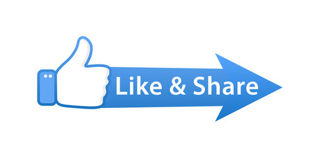 Like and Share icon. Social symbol in flat style. Thumbs up. Modern round label with thumbs up icon. Banner for websites and social networks. Vector illustration