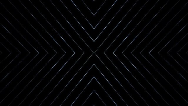 A grid of diagonally crossed lines in motion on clean black background. Seamless looping. 