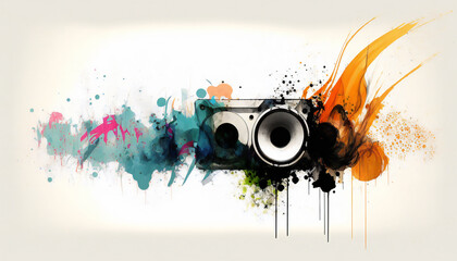 Speakers Erupting with Colorful Music Waves, isolated on white background - watercolor style illustration background by Generative Ai
