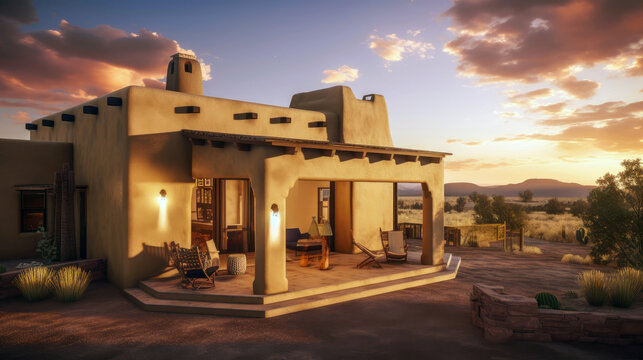 A modern adobe home patio in New Mexico by generative AI