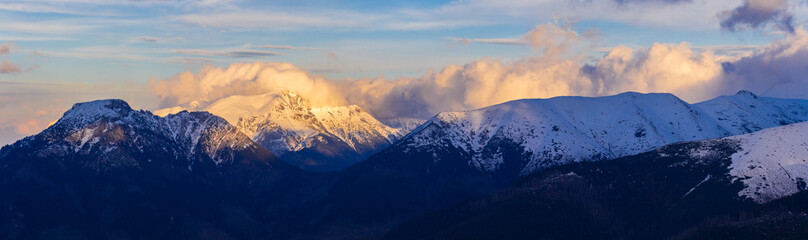 Sunset over the winter Tatra Mountains