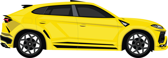 Luxury car yellow color, SUV yellow color side view