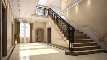 Obraz premium Hall with staircase 3d render (ai generated)