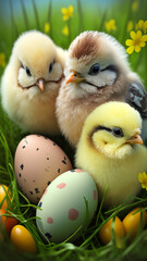 Fototapeta na wymiar Easter, holiday, happy easter, chicken, eggs, coloring eggs, flowers, animals, happy