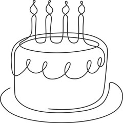 Birthday cake with candle in line art