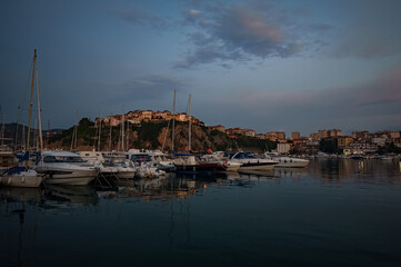 Fototapeta na wymiar Port with yachts and boats in Agropoli. Porto di Agropoli.
