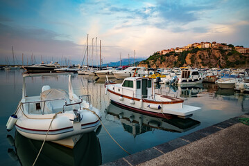 Fototapeta premium Port with yachts and boats in Agropoli. Porto di Agropoli.